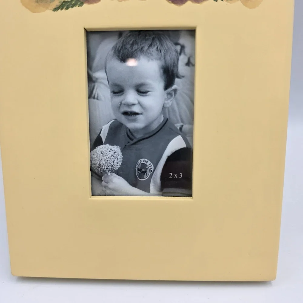 Fetco Floral Picture Frame Wood Pressed Flower Decor Yellow Photo Insert 2 X 3